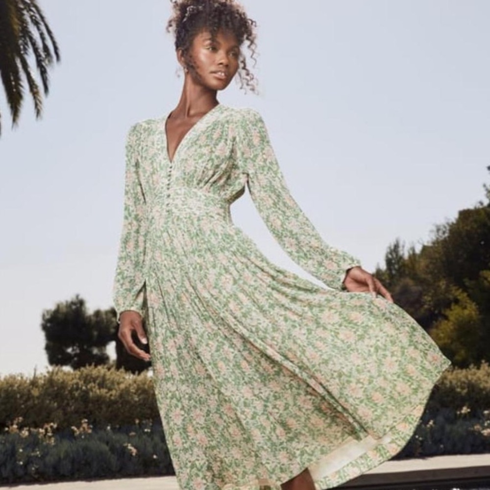 Lulu's Green Floral Long Sleeve Dress